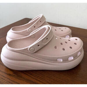 Crocs Classic Crush Platform Clogs Shimmer Waterproof Clay Pink Women US 10